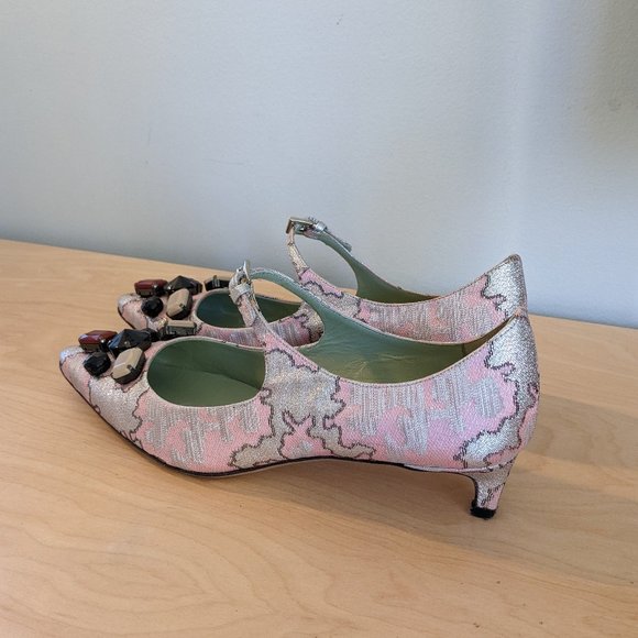PRADA Vintage Brocade Pink Silver Metallic heels - Picture 2 of 10